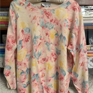 Vintage Pendleton Floral Print Silk Blend Sweater Tagged Sz L 20" Bust M
